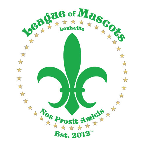 LOM Logo Sq League of Mascots logo with green fleur-de-lis and gold stars Est. 2012 in New Albany, IN