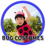 Costumes 150x150 6 A young child wearing a ladybug costume poses outdoors in front of greenery and yellow flowers. The text "BUG COSTUMES" is overlaid at the bottom of the image.