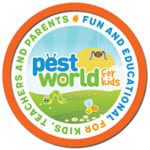 Pestworldbutton 150x150 1 A circular logo reads "PestWorld for Kids: Fun and Educational for Kids, Teachers and Parents," with cartoon insects on a grassy background.