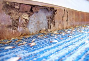 Termite swarmers on porch near damage they caused.