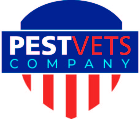 PestVets Company Logo Logo for Pest Vets Company, inspired by Franklin Pest Solutions, featuring a blue semicircle on top, red and white stripes below, and the company name in bold blue, white, and red letters across the center.