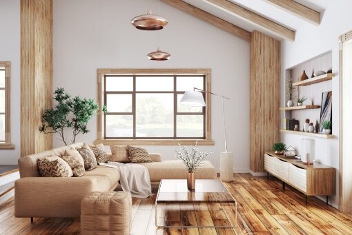 Modern living room with wooden flooring. Attracting Termites to the home