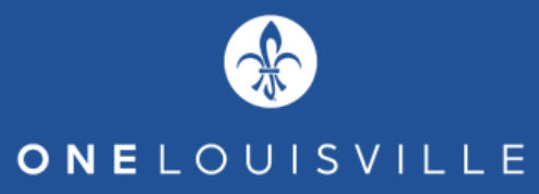 Screenshot 2026-04-22 at 1.26.21 PM Blue background with a white fleur-de-lis symbol in a circle above the words “ONE LOUISVILLE” in white capital letters, representing unity and trust—qualities you’ll also find with New Albany Pest Control Services.